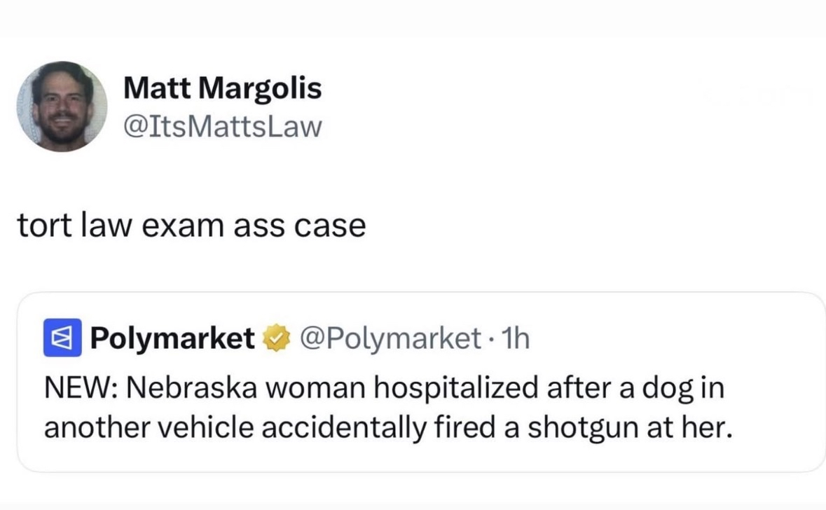 This is literally a tort law exam question but it actually happened lol