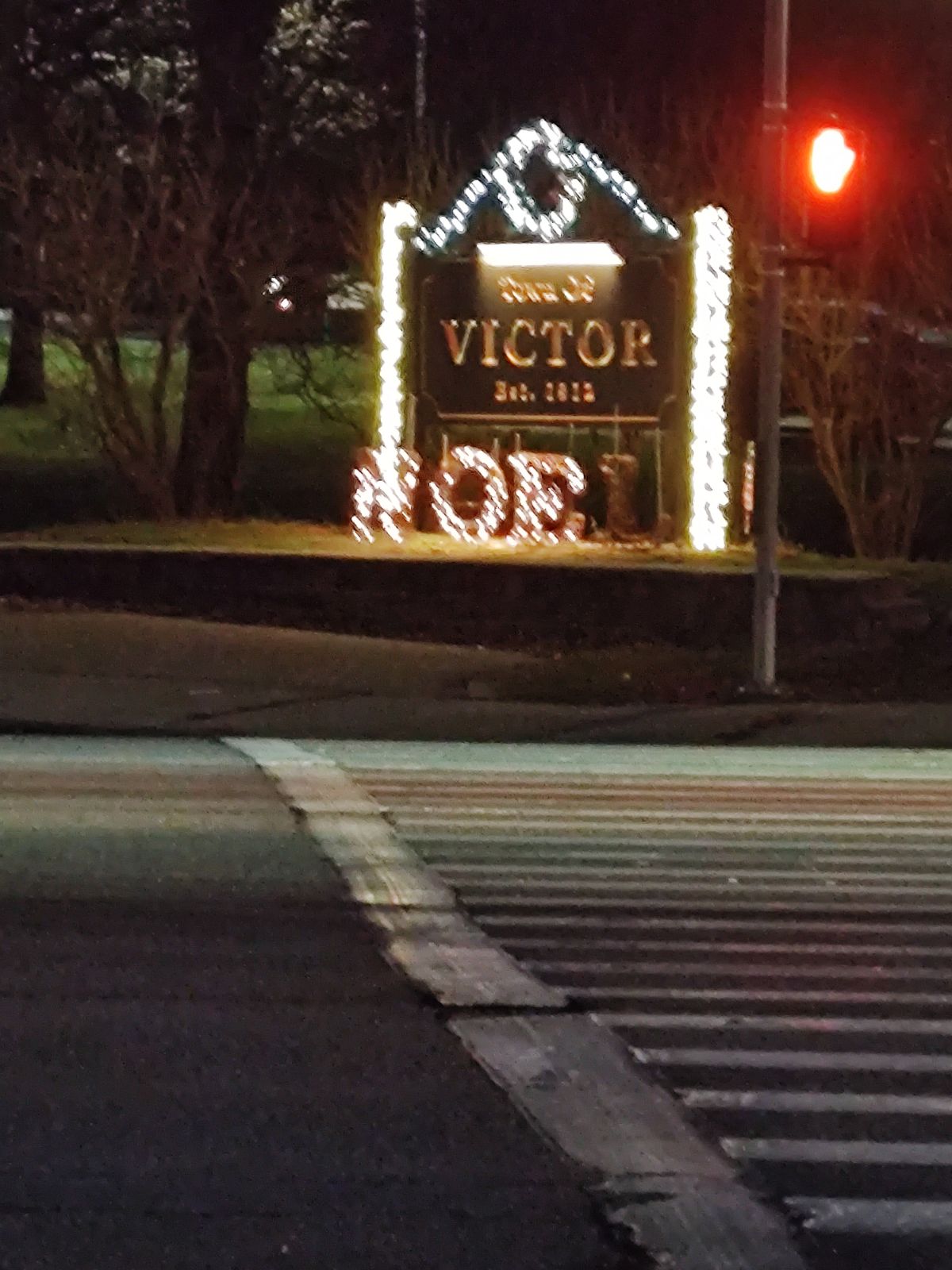 Town of Victor's Christmas lights look like they're spelling out 'NOB L'