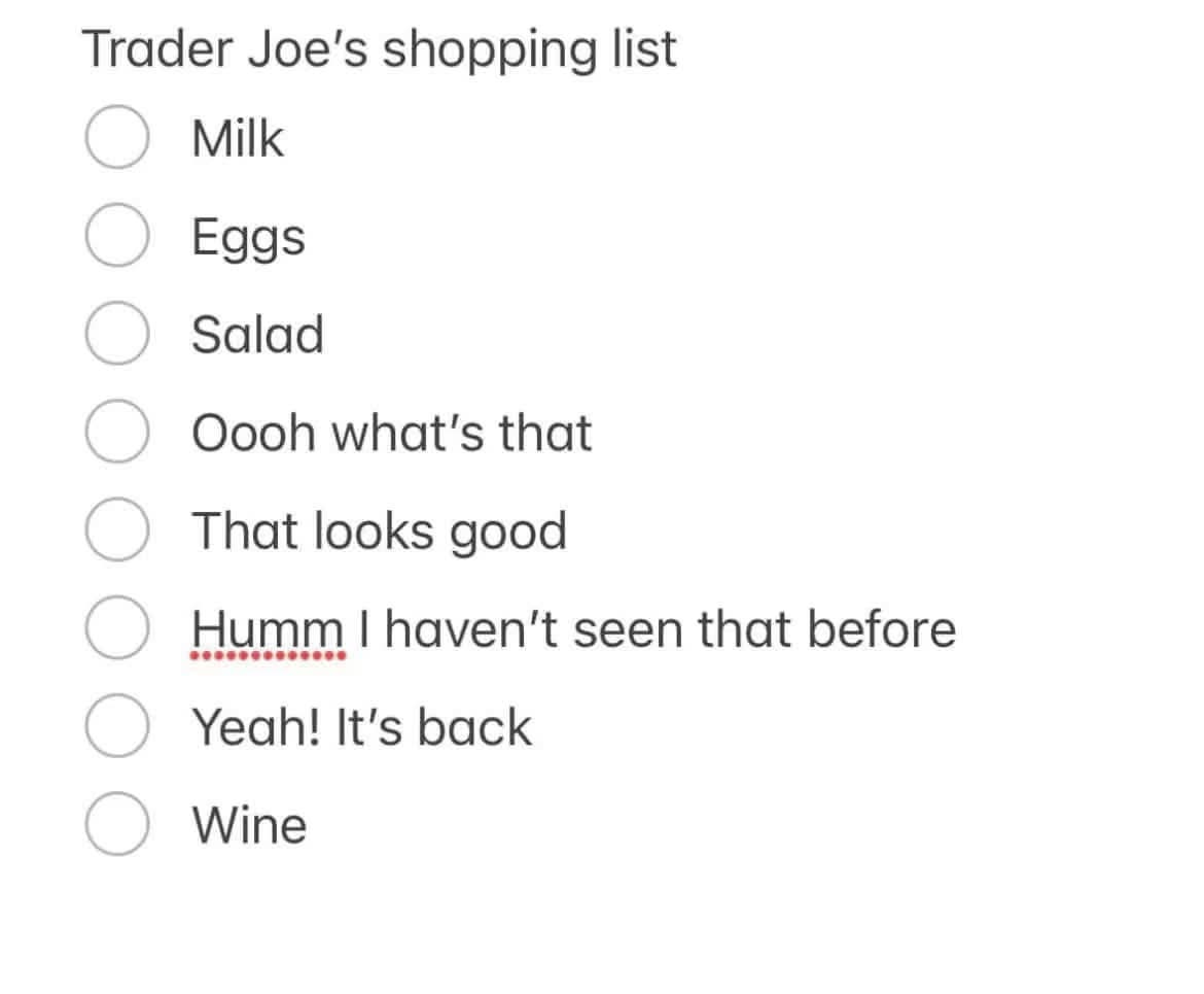 When your 'healthy' Trader Joe's shopping list turns into a wine run