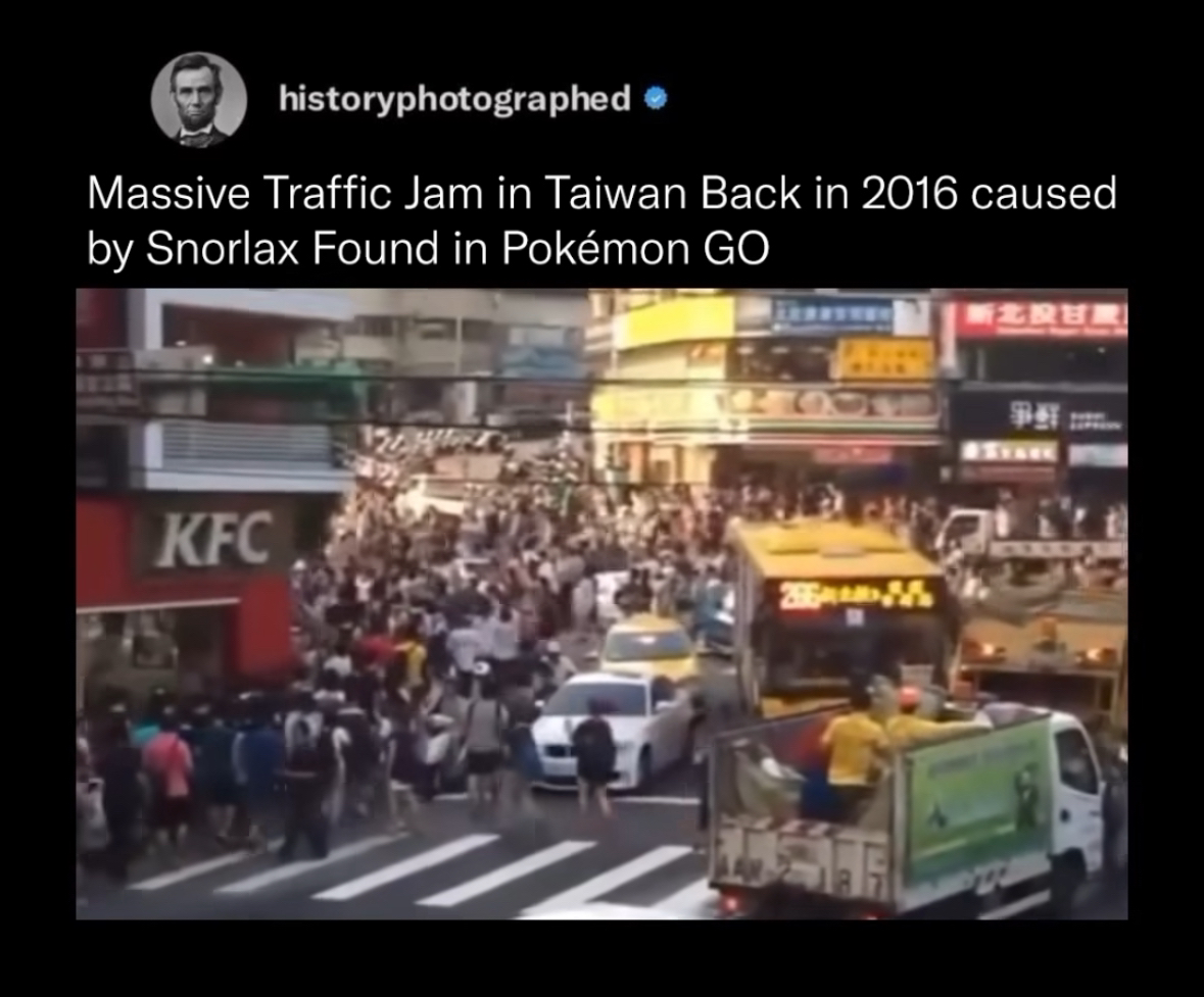 Pokemon GO was so extra back in 2016 that it caused actual traffic jams in Taiwan lol