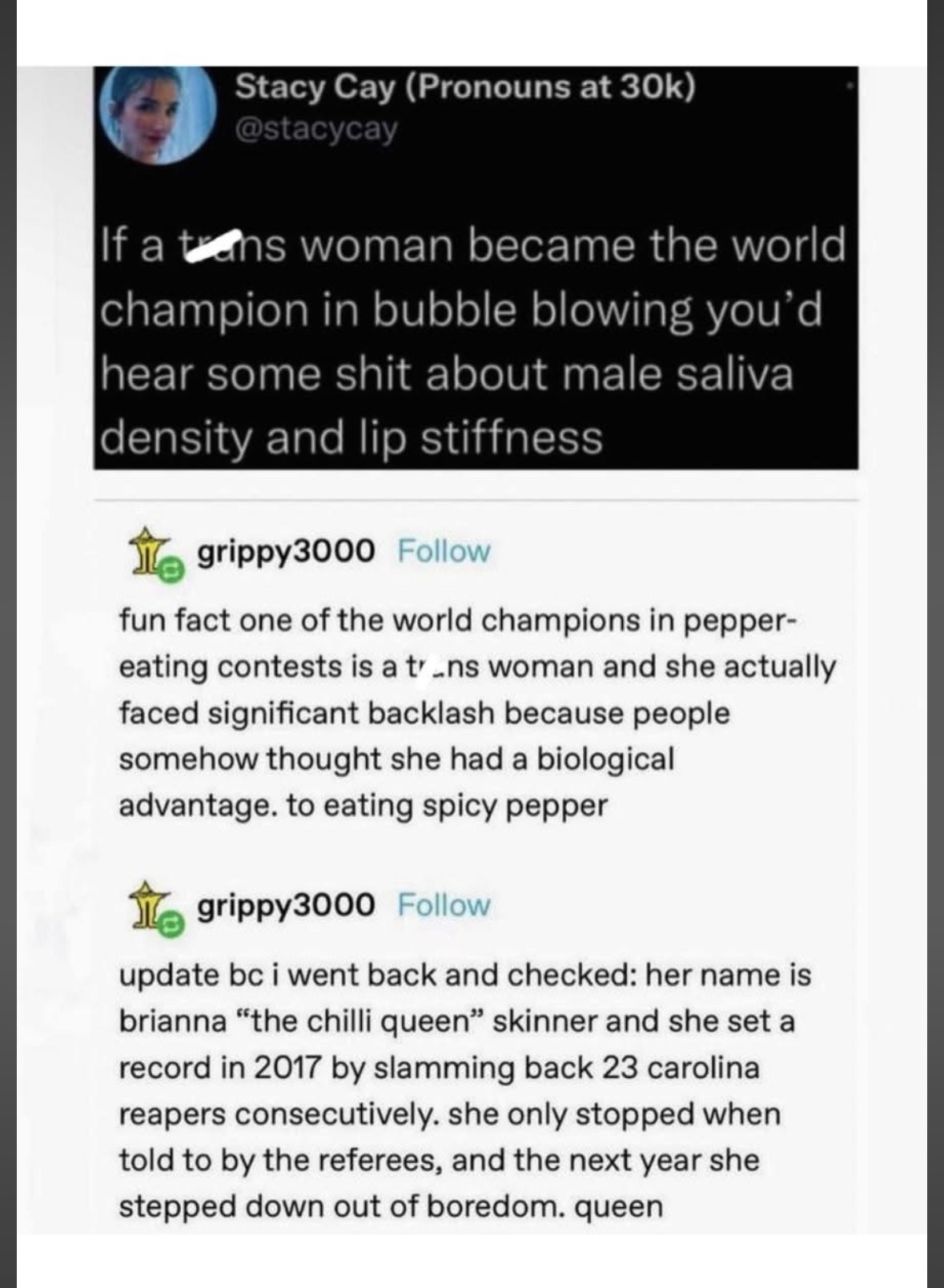 The universe is full of bizarre sports and apparently spicy pepper eating is one of them, where trans women face backlash for having a 'biological advantage'.