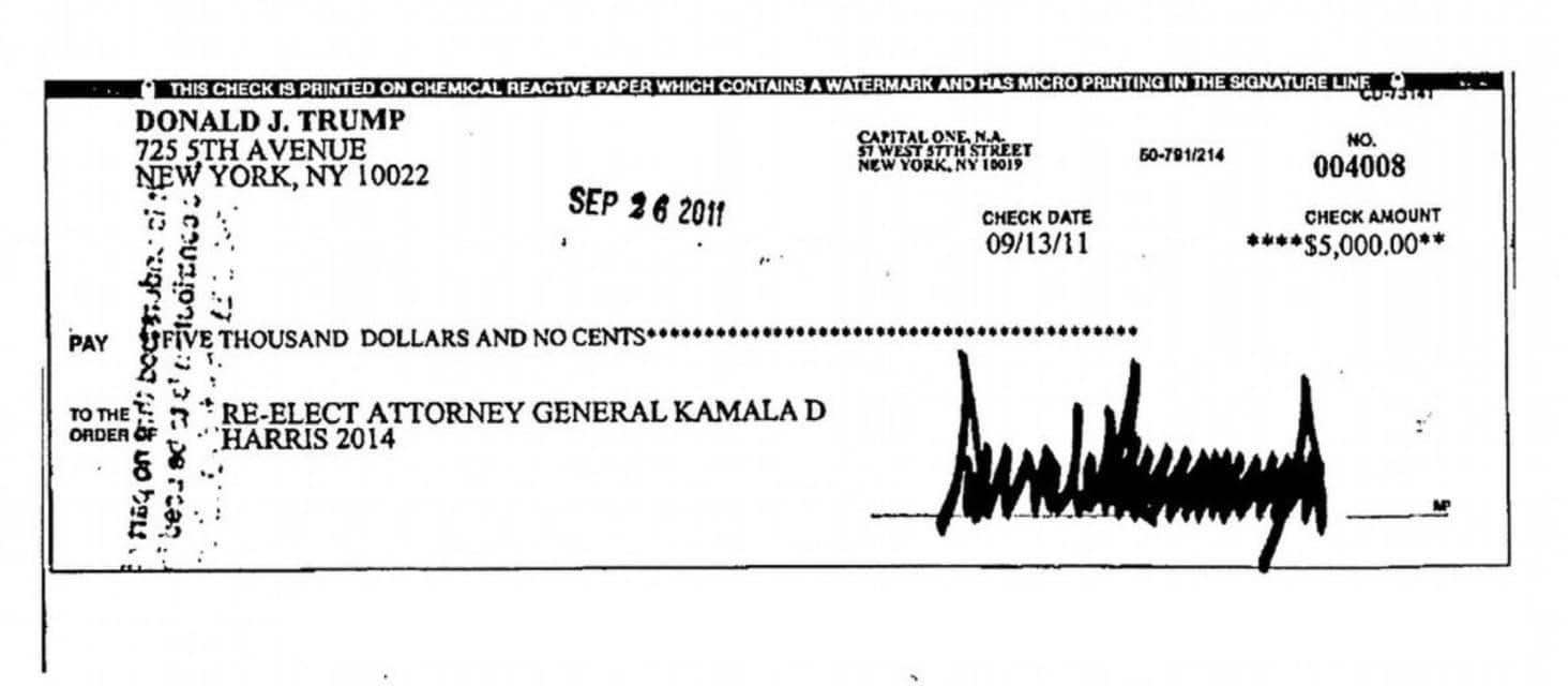 Uh, is this check meant to support Kamala Harris's re-election?