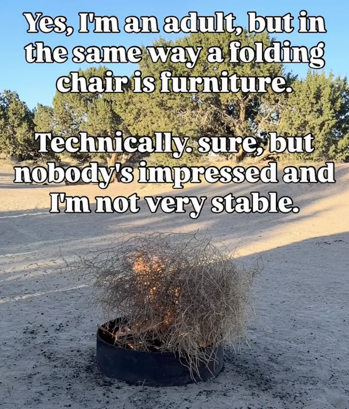 Feeling like an adult but also like a very unstable folding chair, basically a tumbleweed.