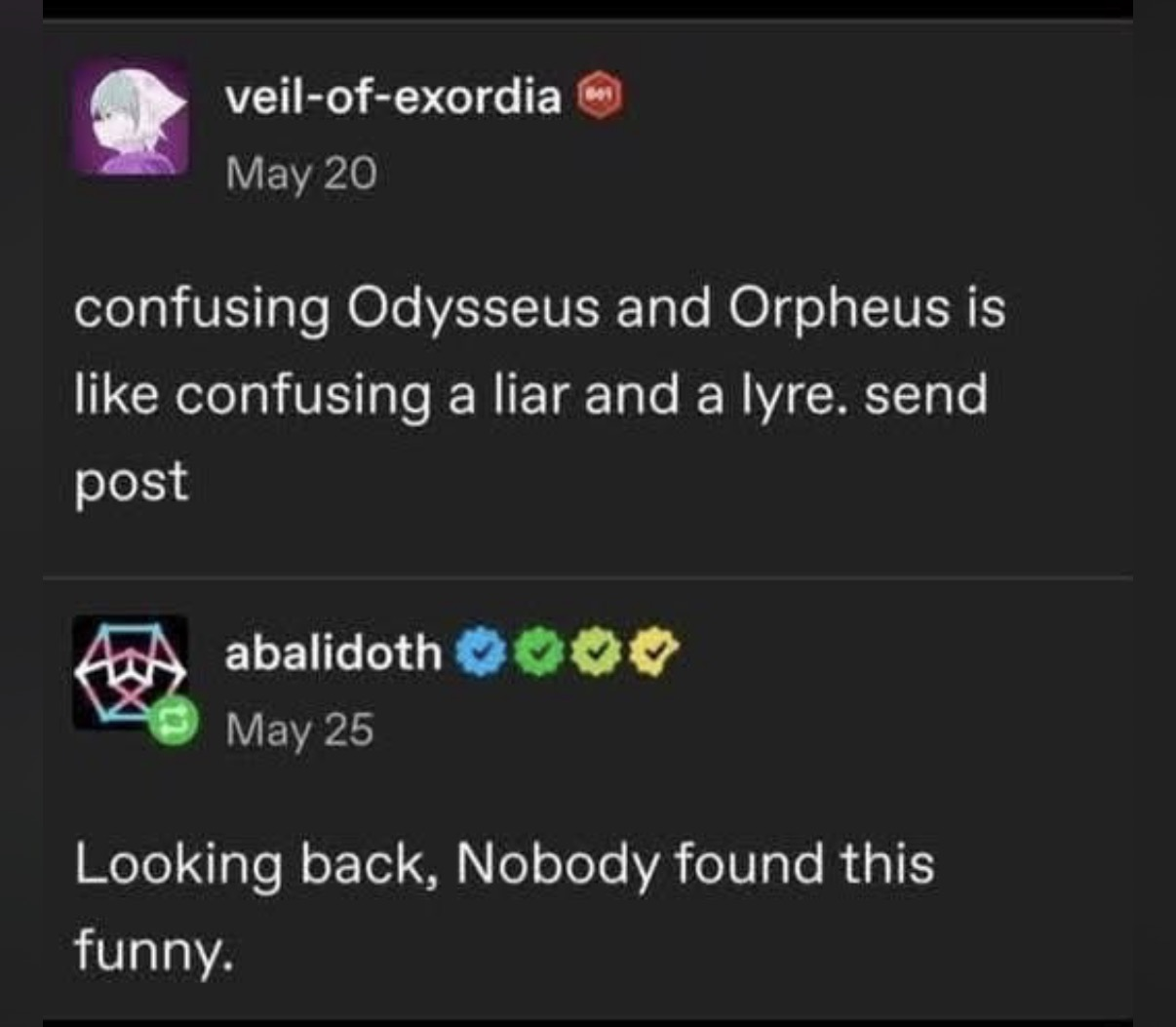 My attempt at a joke and the immediate feedback that nobody gets it