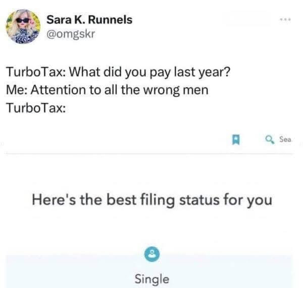 When TurboTax asks what you paid last year and your answer is "attention to all the wrong men"