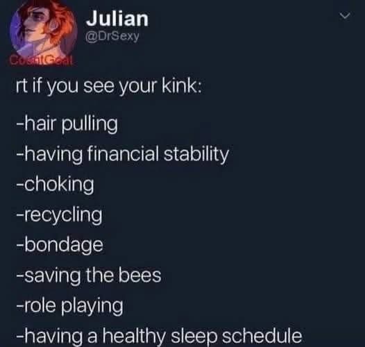Who knew financial stability and saving the bees could be a kink? lol