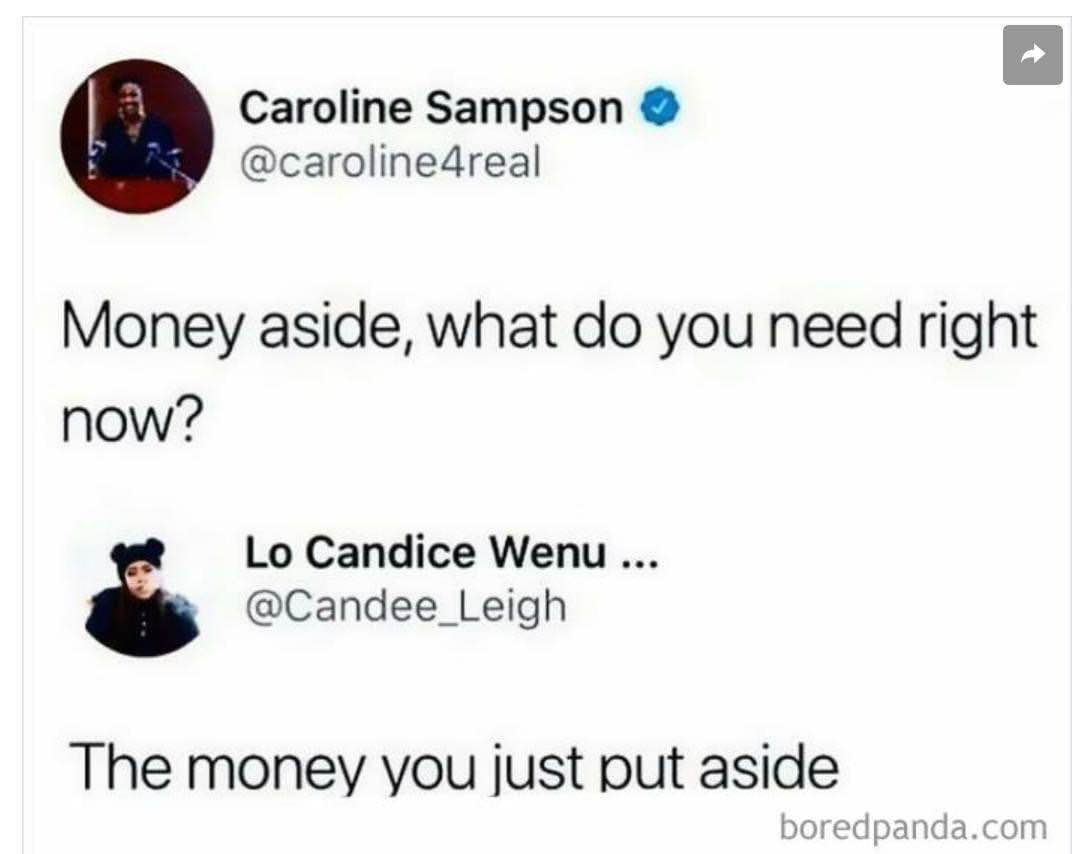 When someone asks what you need besides money, and you realize money is literally all you need.