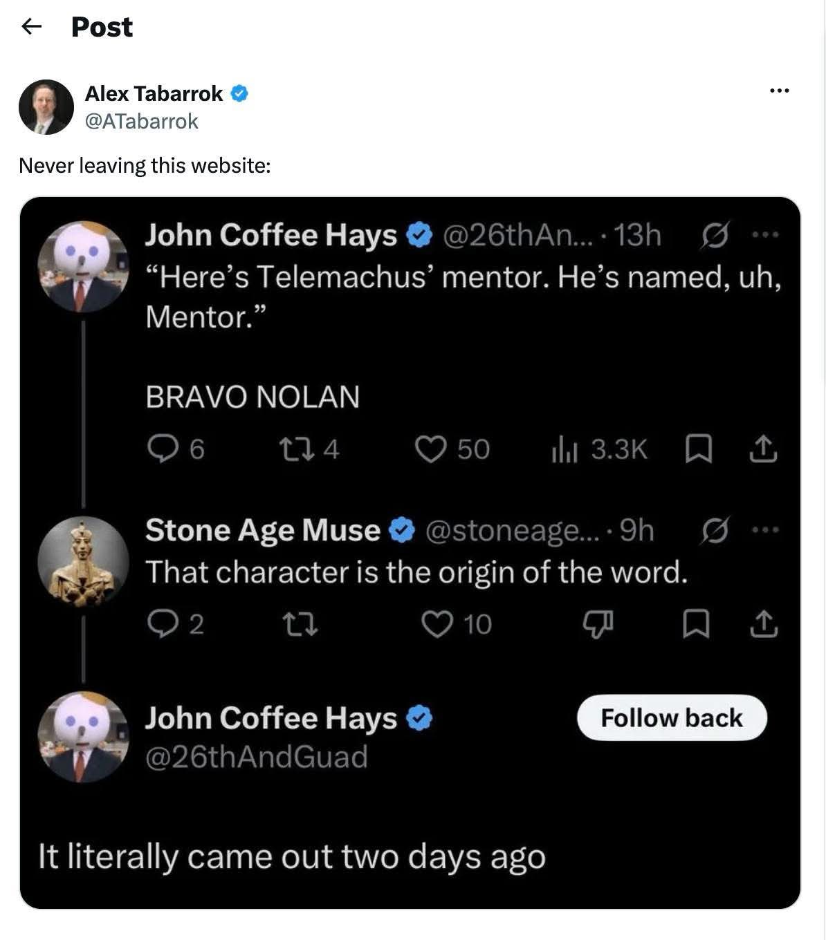 This person thinks they're so smart for pointing out the obvious origin of a character's name, only for the original poster to remind them it just came out.