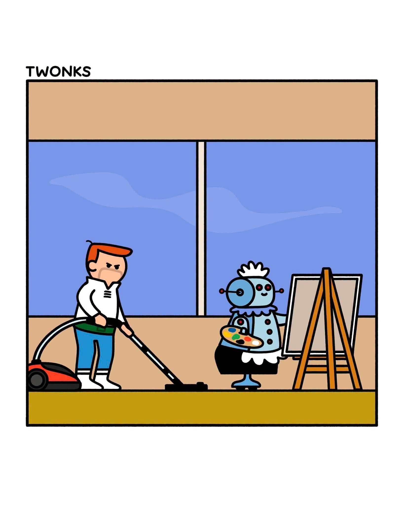 Me doing chores while my artistic friend is busy creating a masterpiece