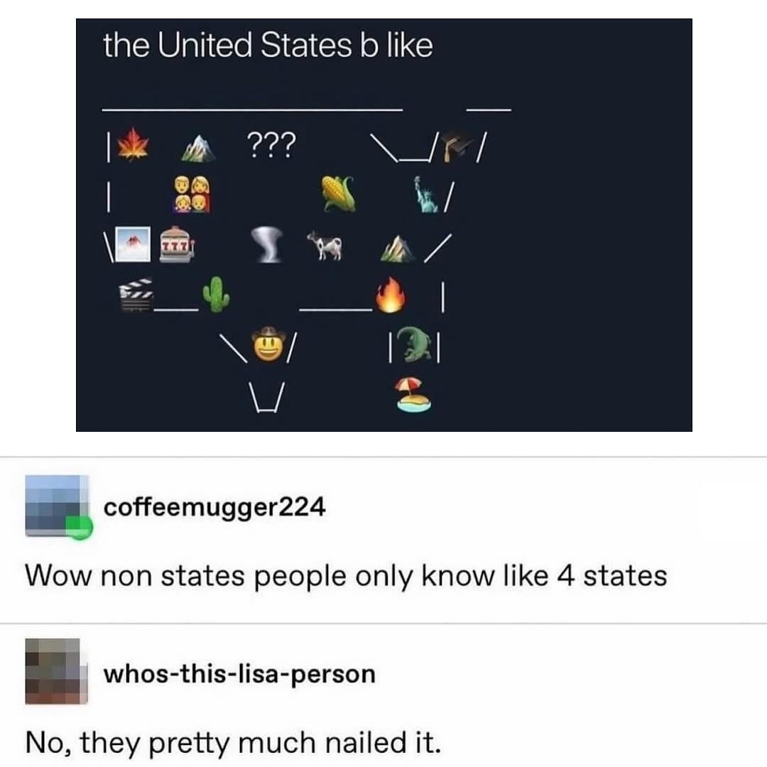 When someone tries to represent the entire US with just emojis and gets it vaguely right