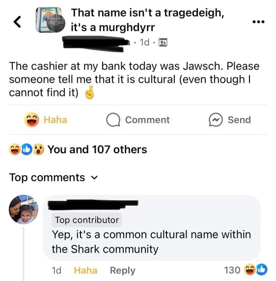 When you find out Jawsch is a common name in the Shark community