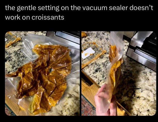 Guess the gentle setting on the vacuum sealer isn't so gentle for croissants lol