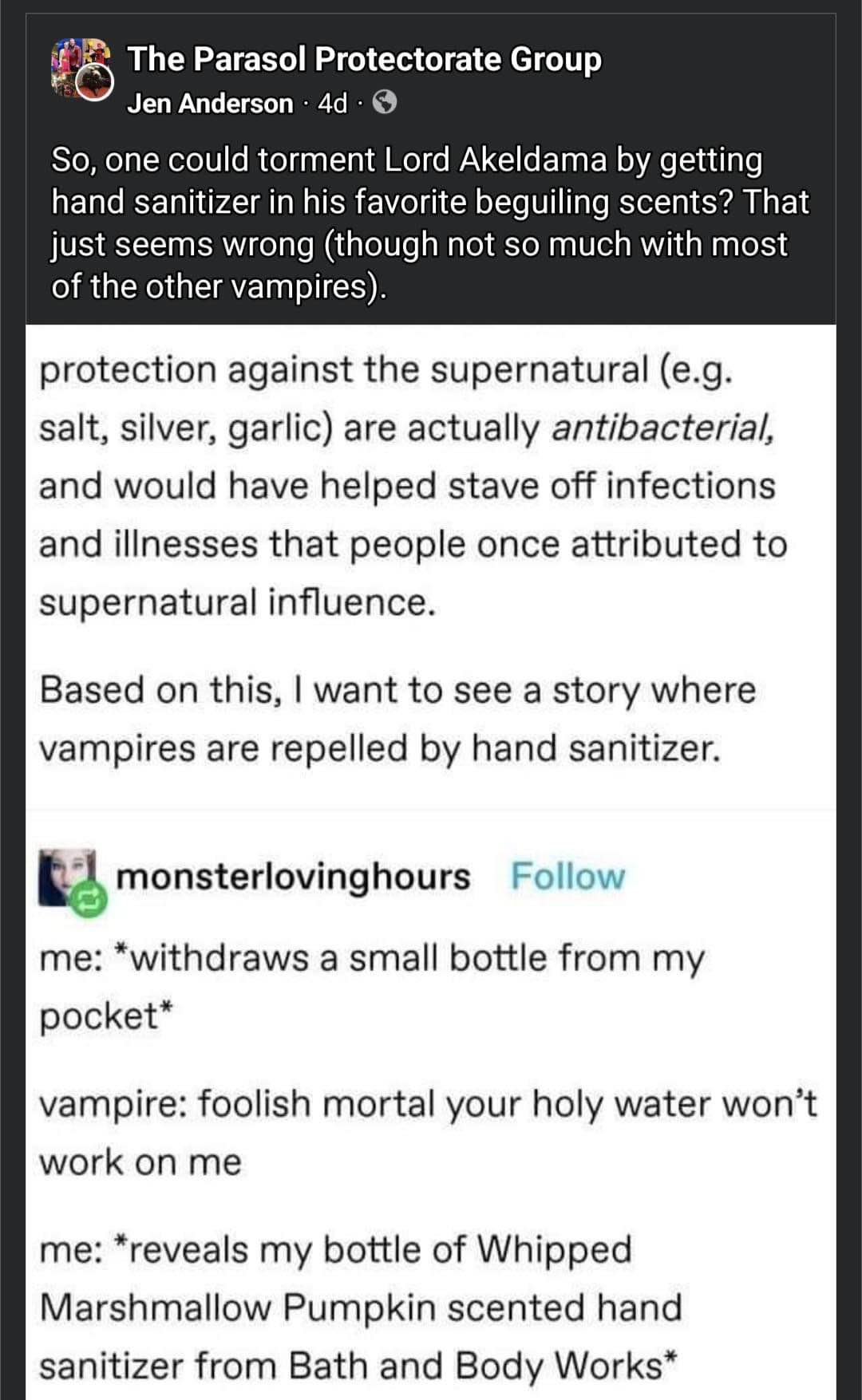 My vampire-slaying arsenal is way more potent than holy water, it's Bath & Body Works hand sanitizer.