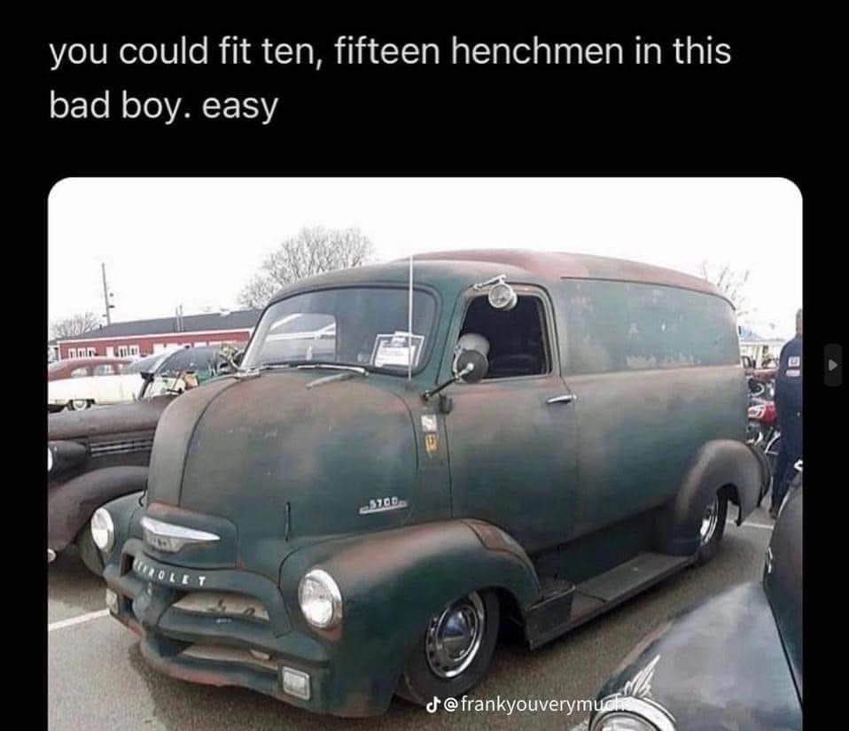 This van is ready for a villainous getaway, I bet it can fit at least ten henchmen.