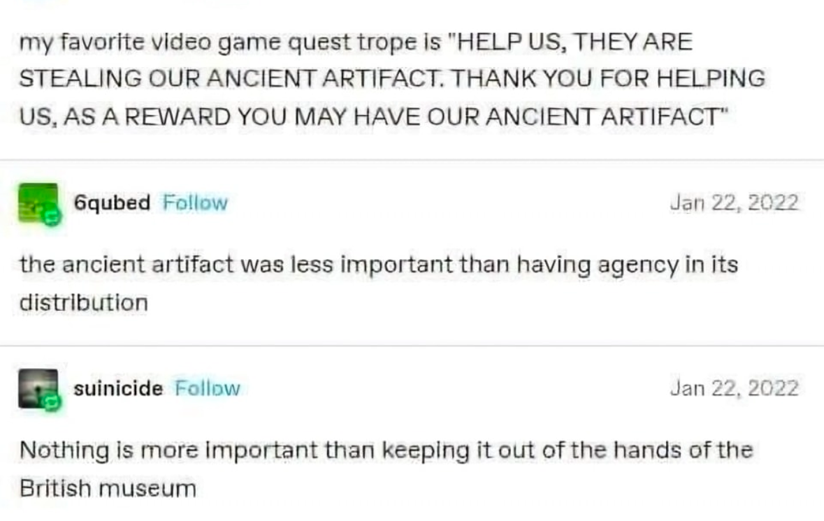 When the quest giver trusts you more than they trust themselves with their own stuff lol