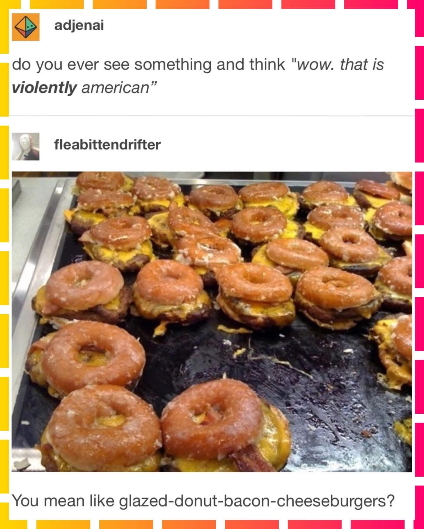 Yep, you pretty much nailed the definition of 'violently American' with these glazed donut bacon cheeseburgers.