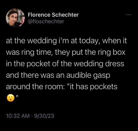 Wait, the wedding dress had pockets?! An actual fashion miracle.