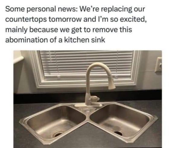 Can't wait to get rid of this weirdly angled sink, thank goodness for new countertops
