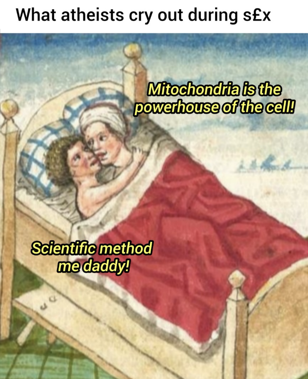 Imagine crying out mitochondria is the powerhouse of the cell during sex lol