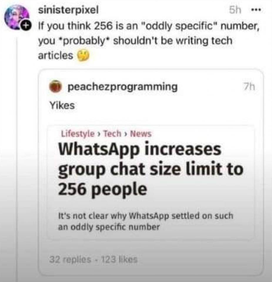 Lol this person has no clue why 256 is a big deal in tech