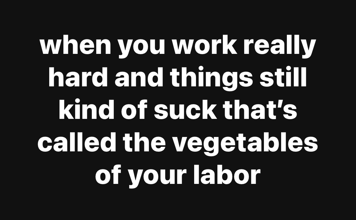 When you put in all this effort and it's still just... meh. That's the 'vegetables of your labor'.