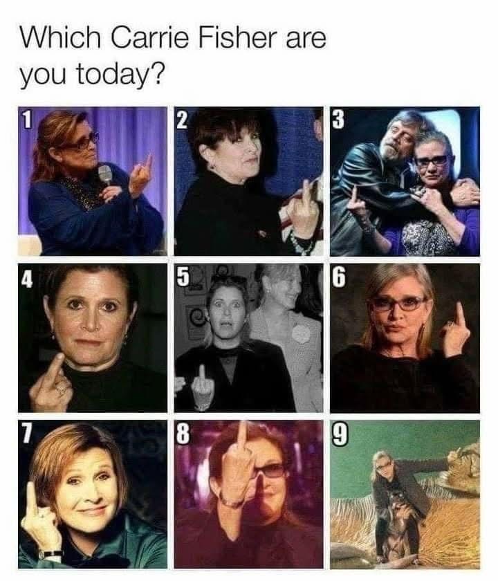 Which Carrie Fisher vibe are you feeling today? Me, I'm a definite 8.