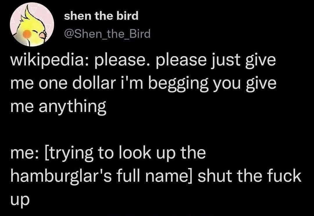 Wikipedia begging for donations vs me asking for the Hamburglar's full name