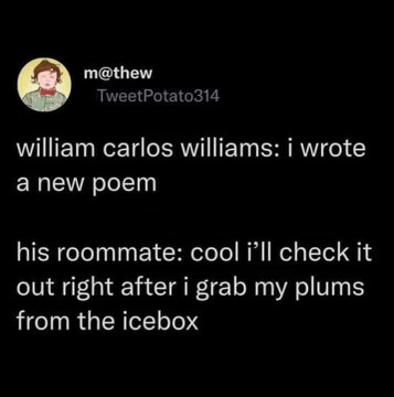 My roommate listening to my brand new poem. Apparently it involves plums from the icebox.