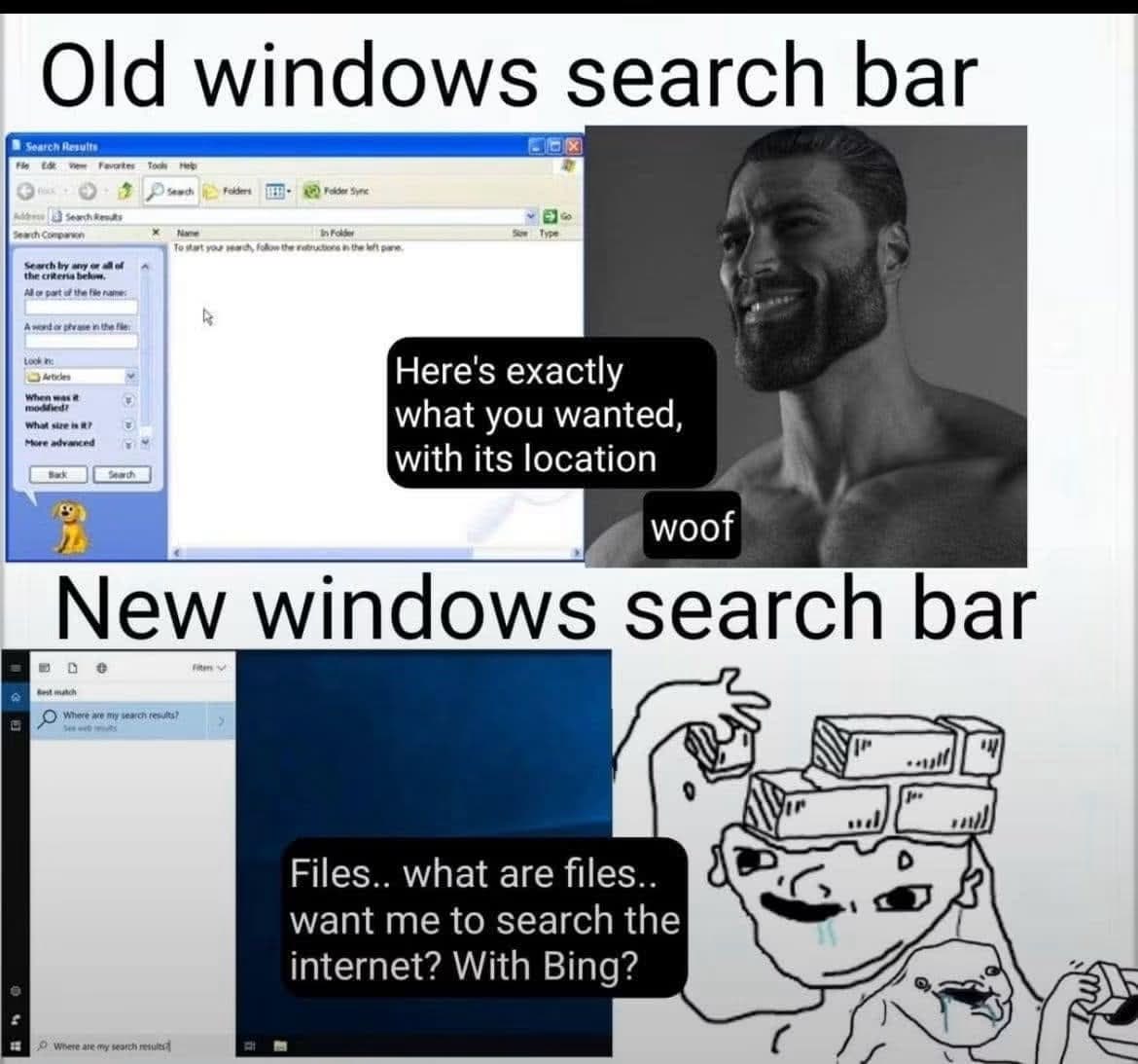 Me realizing how much better the old Windows search was compared to the new one with Bing.