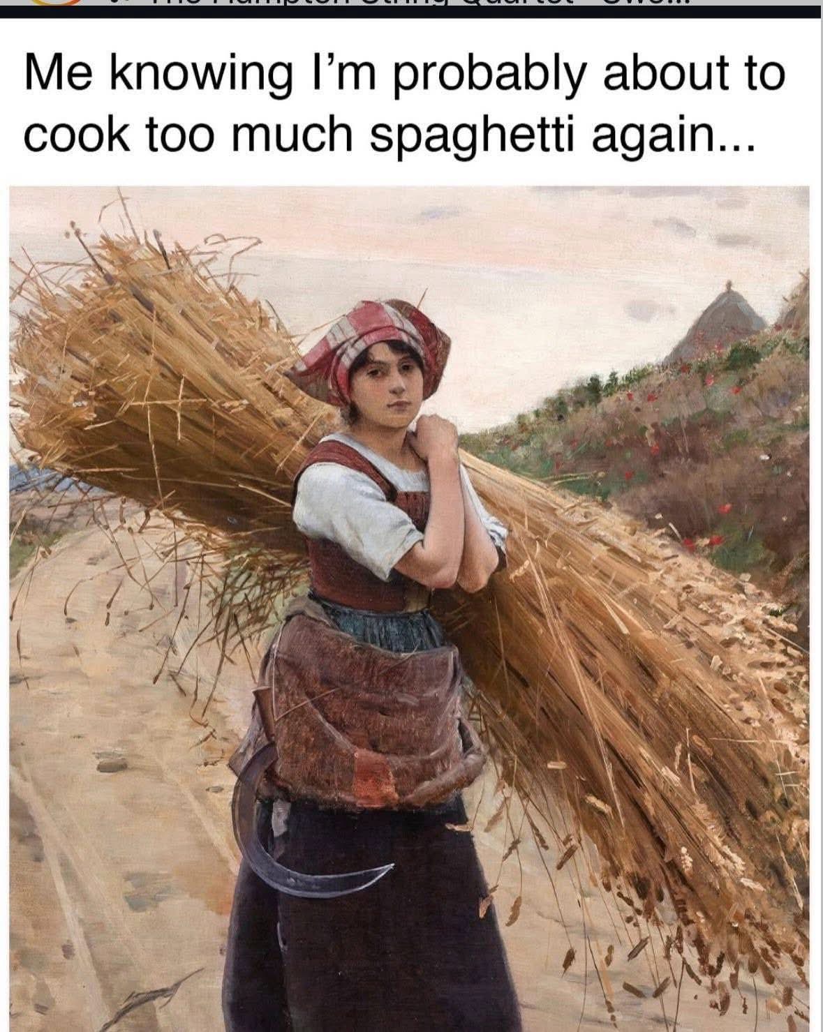 Me knowing I'm probably about to cook way too much spaghetti again...