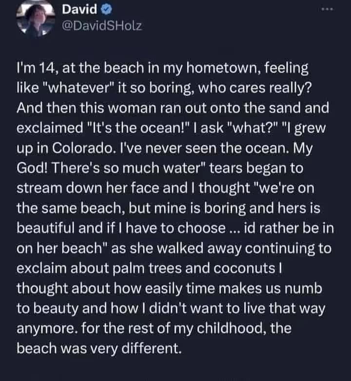 POV: You're 14 and think the beach is boring until a woman has an existential crisis over the ocean.