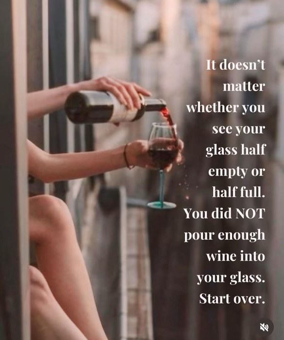 Lol who cares about half full or half empty when you just didn't pour enough wine?
