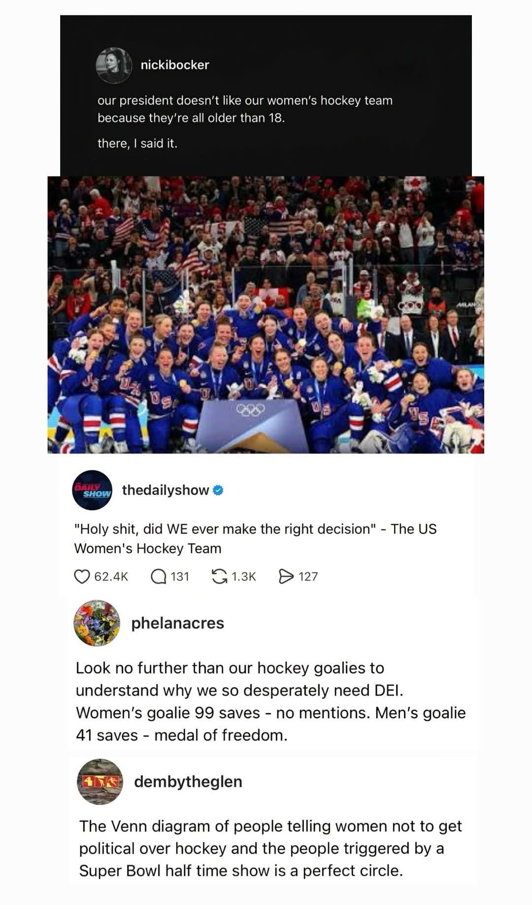 Lol, the president doesn't like the women's hockey team bc they're older than 18??