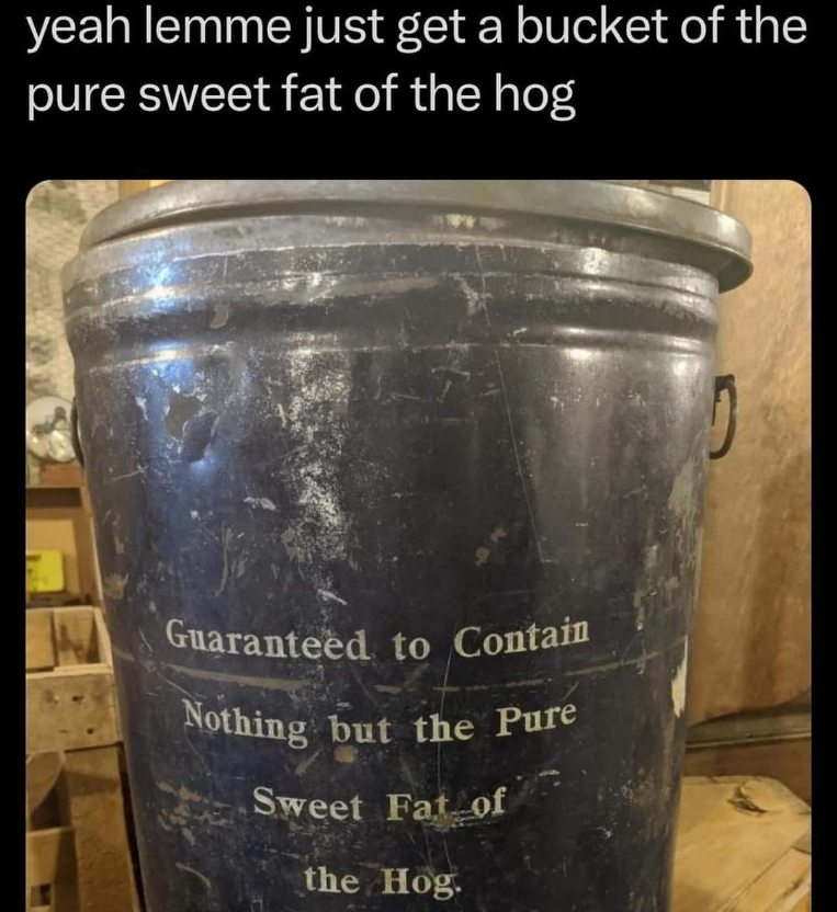 When you need a specific ingredient and the store literally has a bucket labeled 'pure sweet fat of the hog'