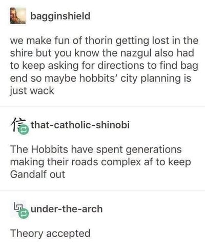 So you're telling me the hobbits made their roads this confusing on purpose? To keep Gandalf out? Genius lol