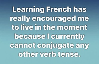 Me trying to learn French and only being able to talk about the present moment bc I cant conjugate anything else