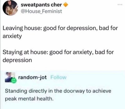 Big mood, the doorway is the only safe space between my anxiety and depression