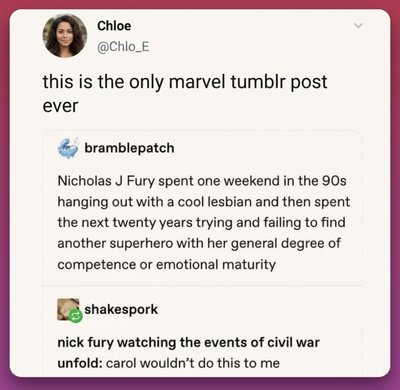 This is the only marvel tumblr post ever, apparently.