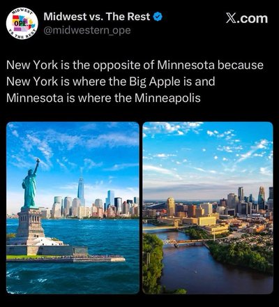 Lol, I love this pun comparing NYC and Minneapolis. The Big Apple vs. Minneapolis is genius.