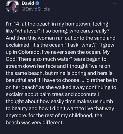 POV: You're 14 and think the beach is boring until a woman has an existential crisis over the ocean.