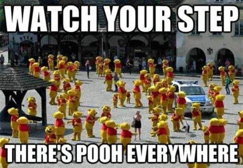 When you lose your kid in a crowd but it's a whole army of Winnie the Poohs