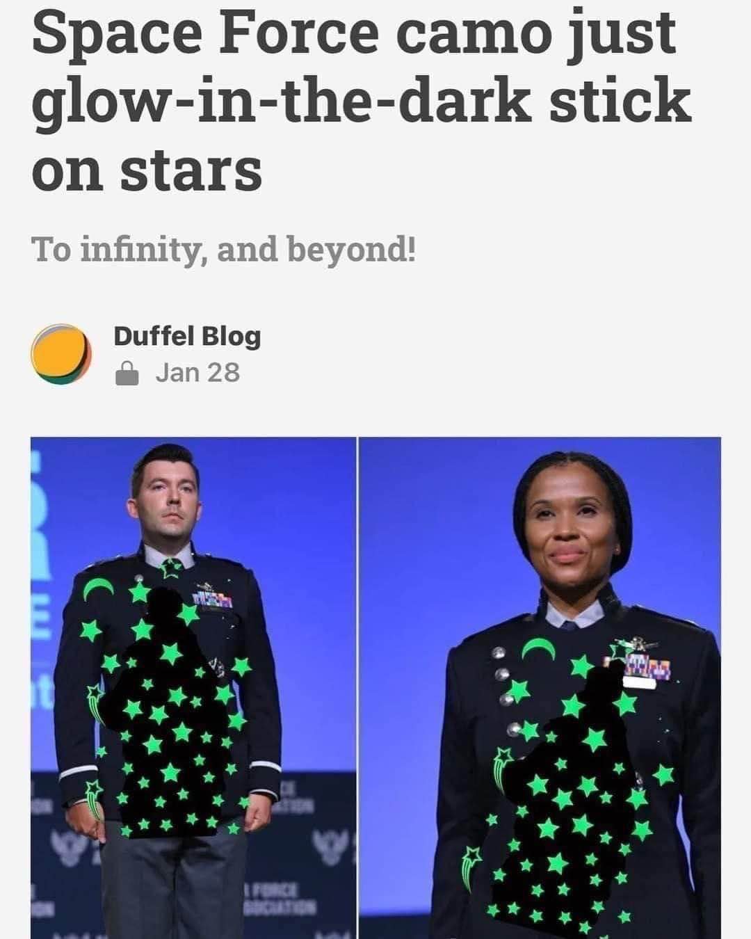 Space Force camo just glow-in-the-dark stick on stars, lol to infinity and beyond