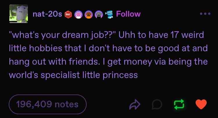 My dream job is being the world's specialist little princess, lol