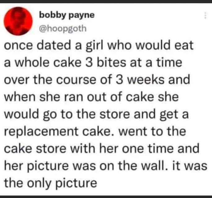 This person was so dedicated to cake they got their own picture on the wall at the cake store?