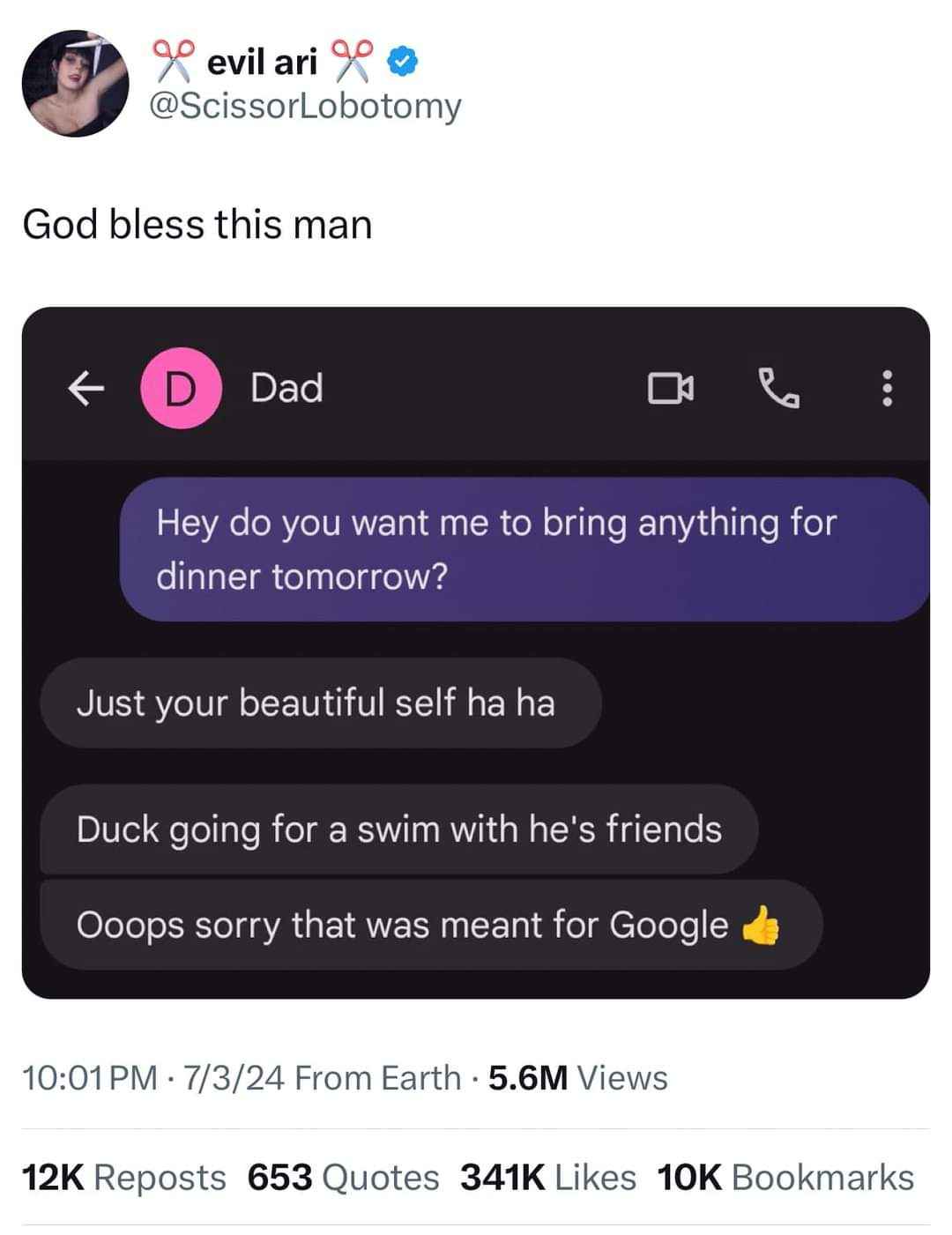 When you accidentally send a flirty text meant for Google to your dad, but he plays along