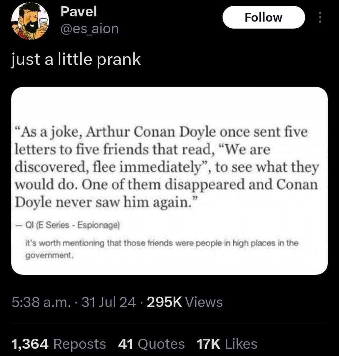 Arthur Conan Doyle's prank backfired so hard one of his friends literally vanished.