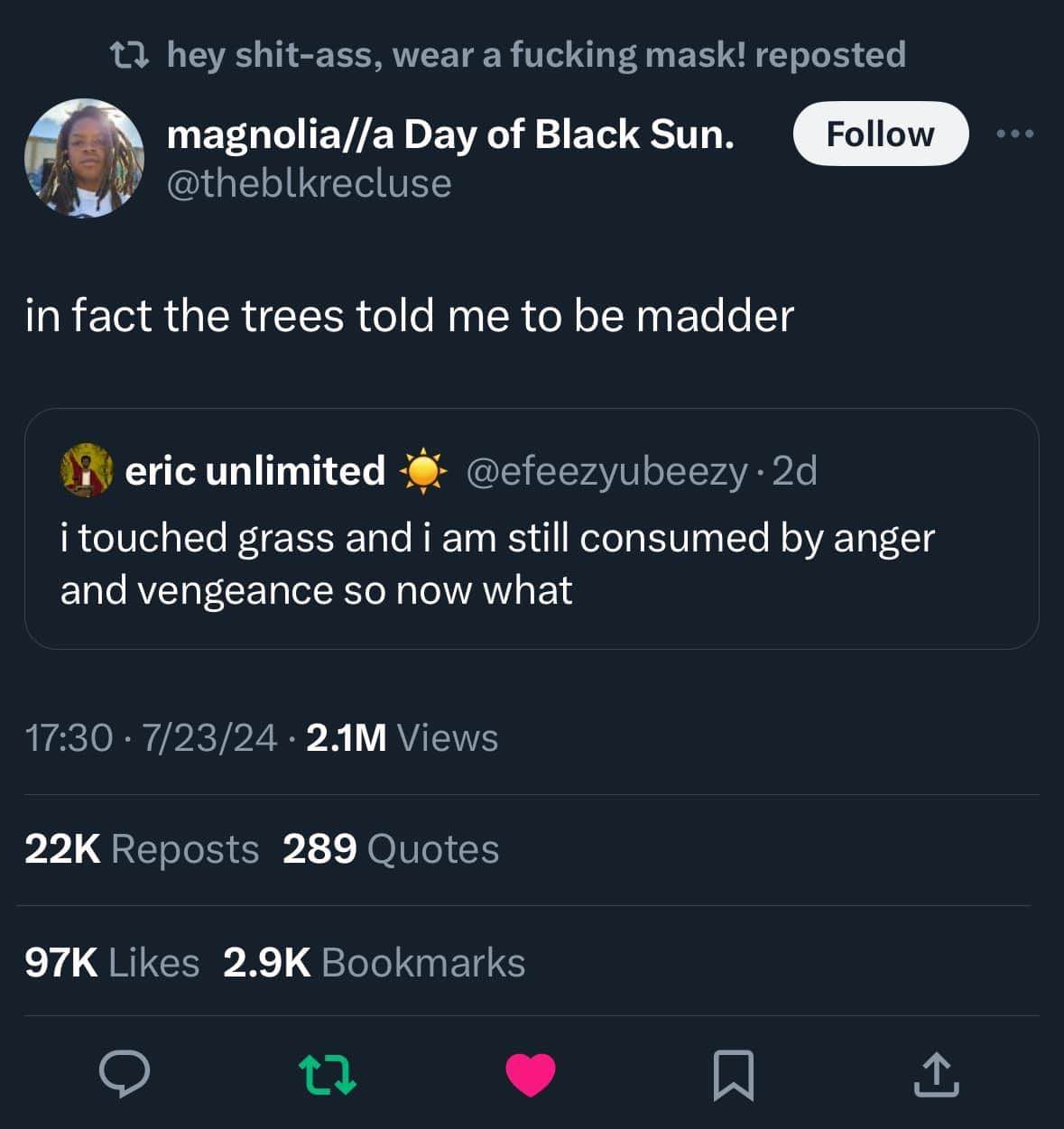 When touching grass doesn't fix your anger issues lol