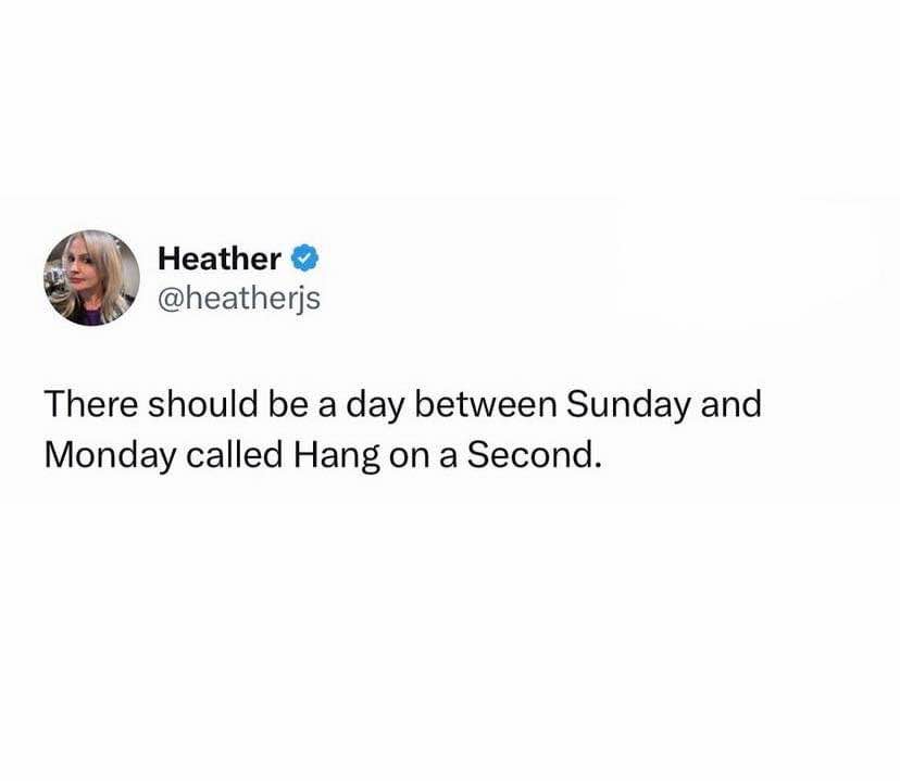 OMG, I wish there was a day between Sunday and Monday called 'Hang on a Second' too.