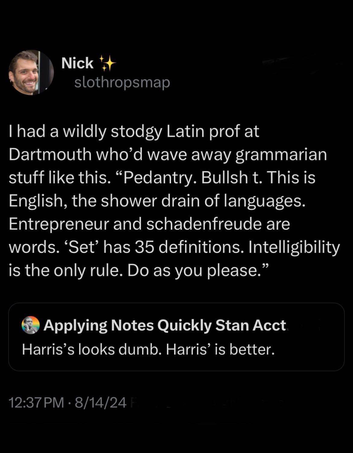 My Latin prof explaining why grammar doesn't matter, then someone in the comments proving him wrong immediately