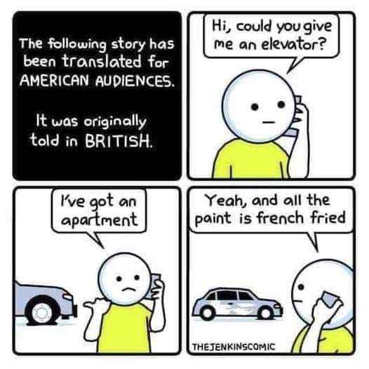 So apparently in British English, 'apartment' is 'flat' and 'elevator' is 'lift'. Who knew?